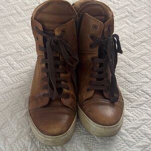Kenneth Cole Brown Leather High-Top Sneakers with Dark Brown Laces